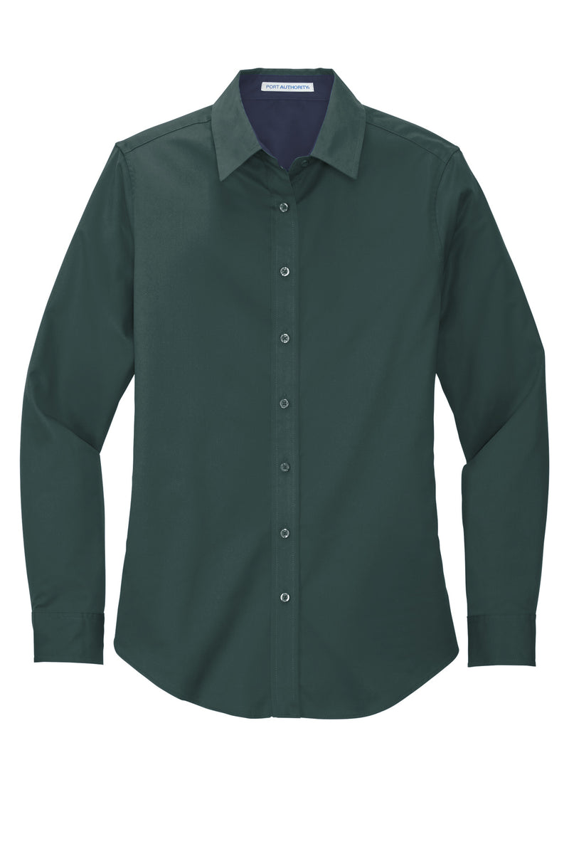Port Authority Women's Long Sleeve Easy Care Shirt - Dark Green/ Navy