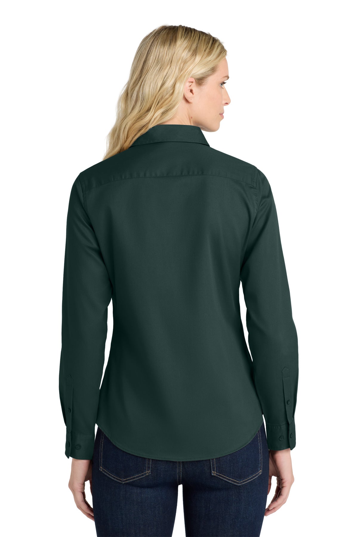 Port Authority Women's Long Sleeve Easy Care Shirt - Dark Green/ Navy