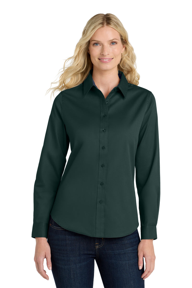Port Authority Women's Long Sleeve Easy Care Shirt - Dark Green/ Navy