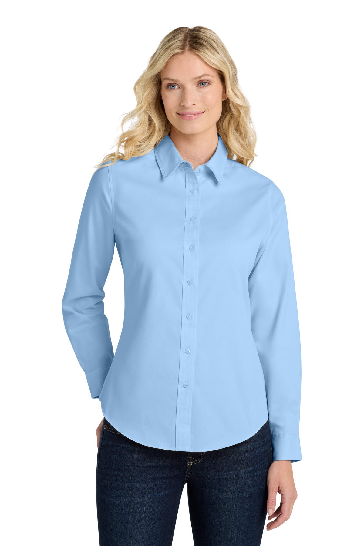 Port Authority Women's Long Sleeve Easy Care Shirt - Light Blue/ Light Stone