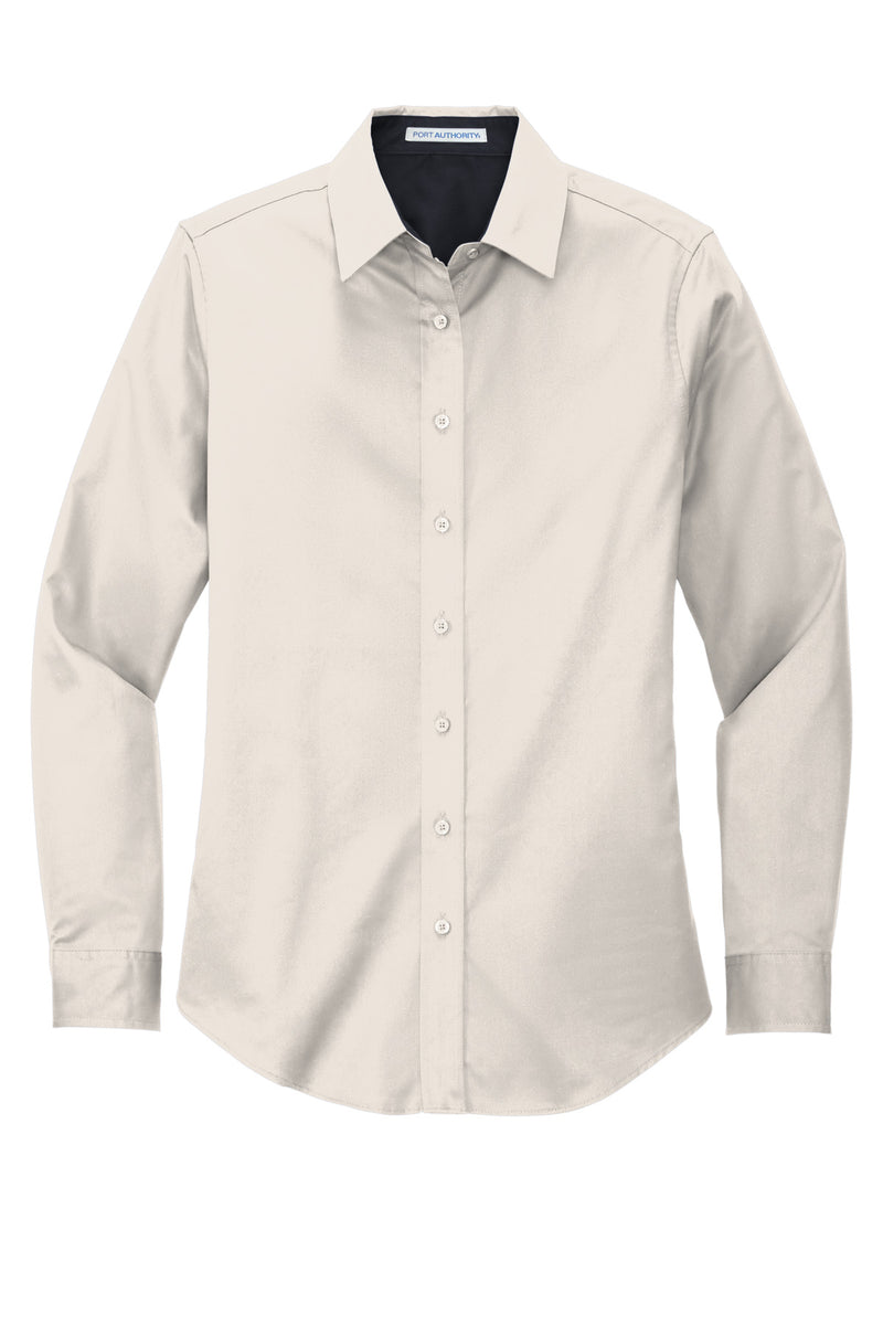 Port Authority Women's Long Sleeve Easy Care Shirt - Light Stone/ Classic Navy