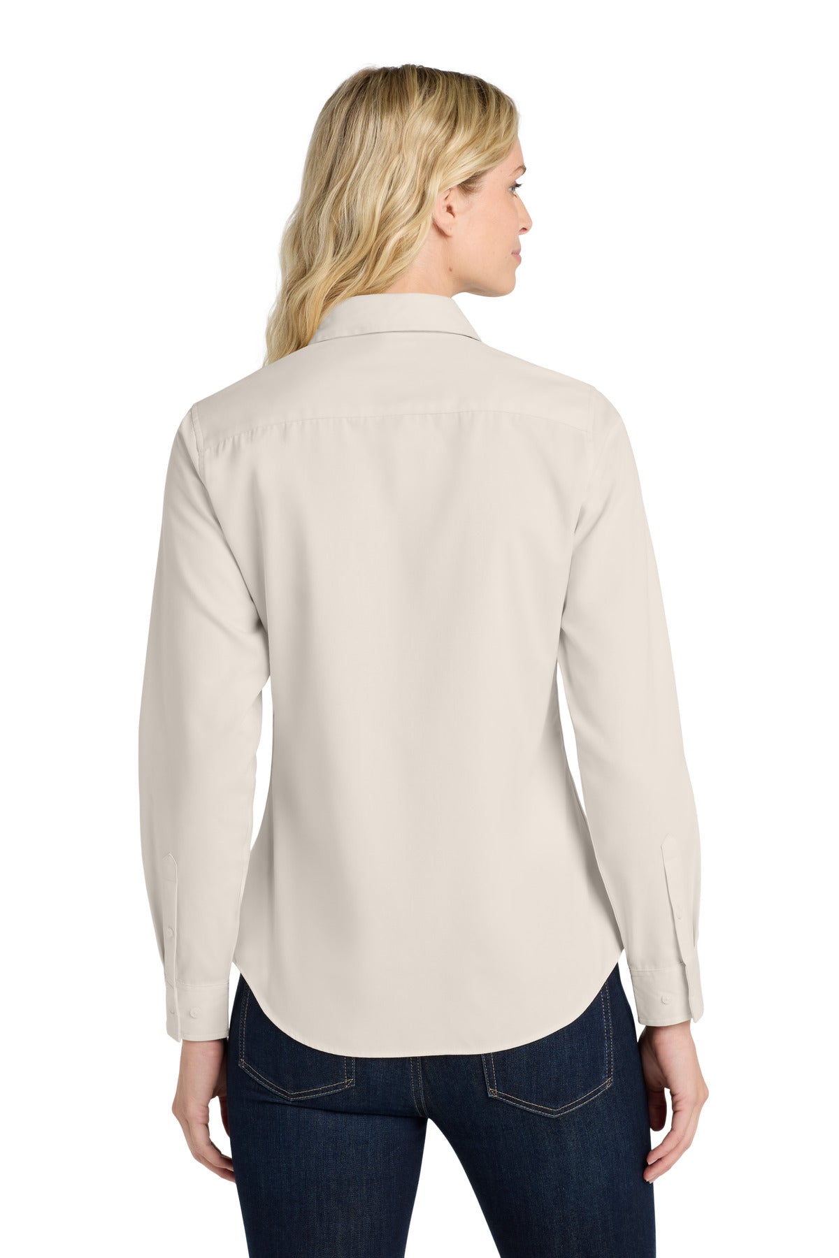 Port Authority Women's Long Sleeve Easy Care Shirt - Light Stone/ Classic Navy