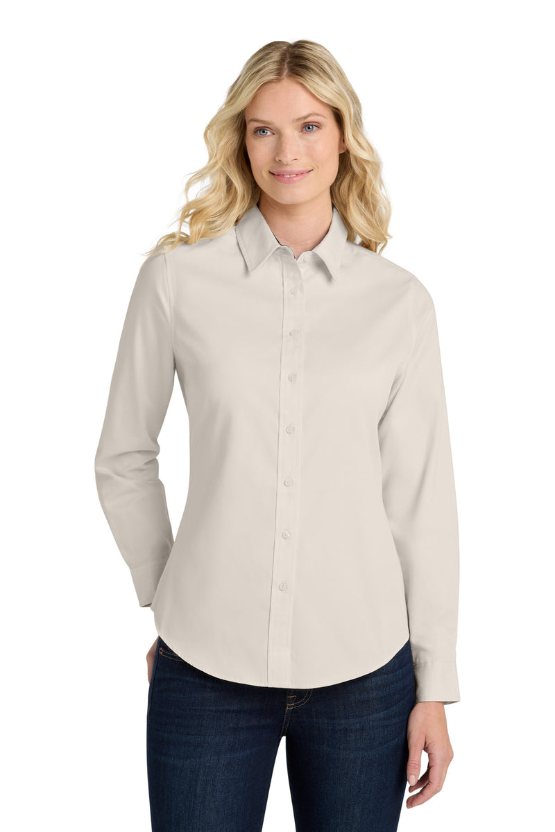Port Authority Women's Long Sleeve Easy Care Shirt - Light Stone/ Classic Navy
