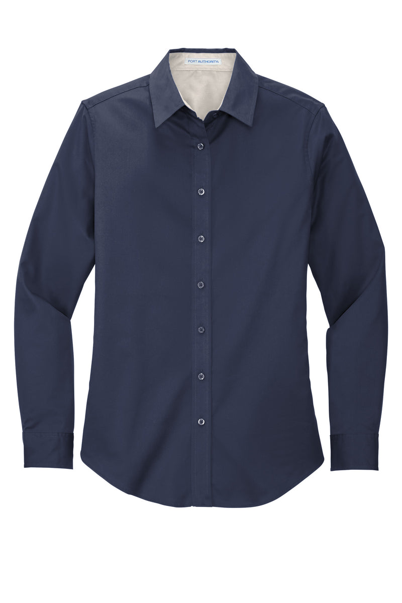 Port Authority Women's Long Sleeve Easy Care Shirt - Navy/ Light Stone