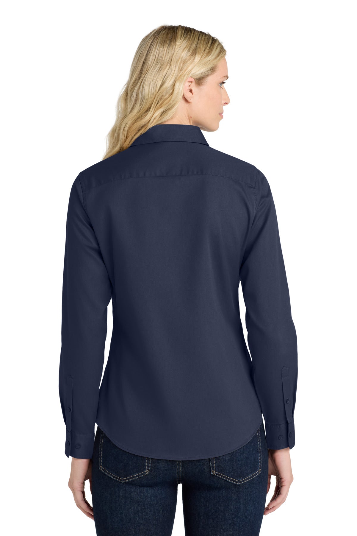 Port Authority Women's Long Sleeve Easy Care Shirt - Navy/ Light Stone