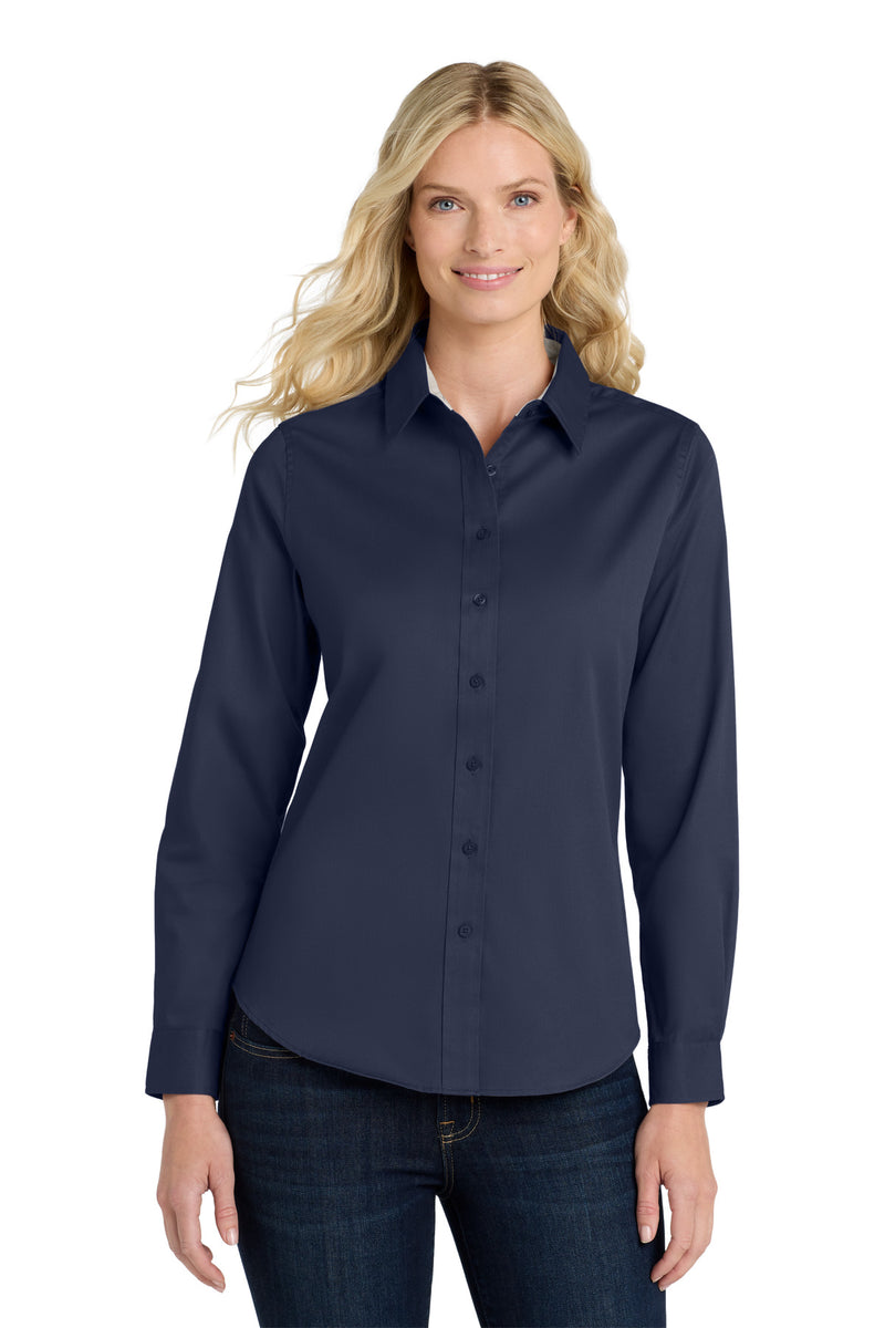Port Authority Women's Long Sleeve Easy Care Shirt - Navy/ Light Stone