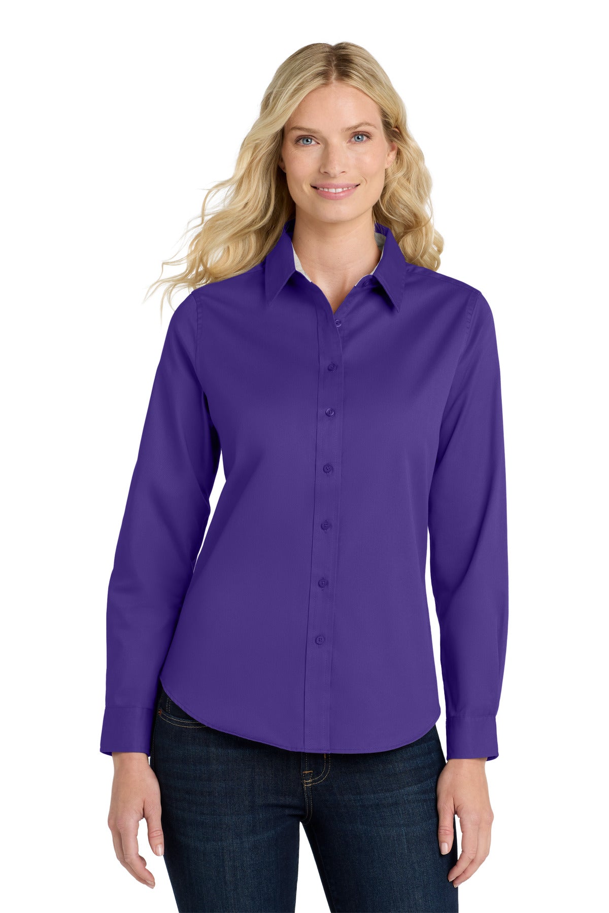 Port Authority Women's Long Sleeve Easy Care Shirt - Purple/ Light Stone