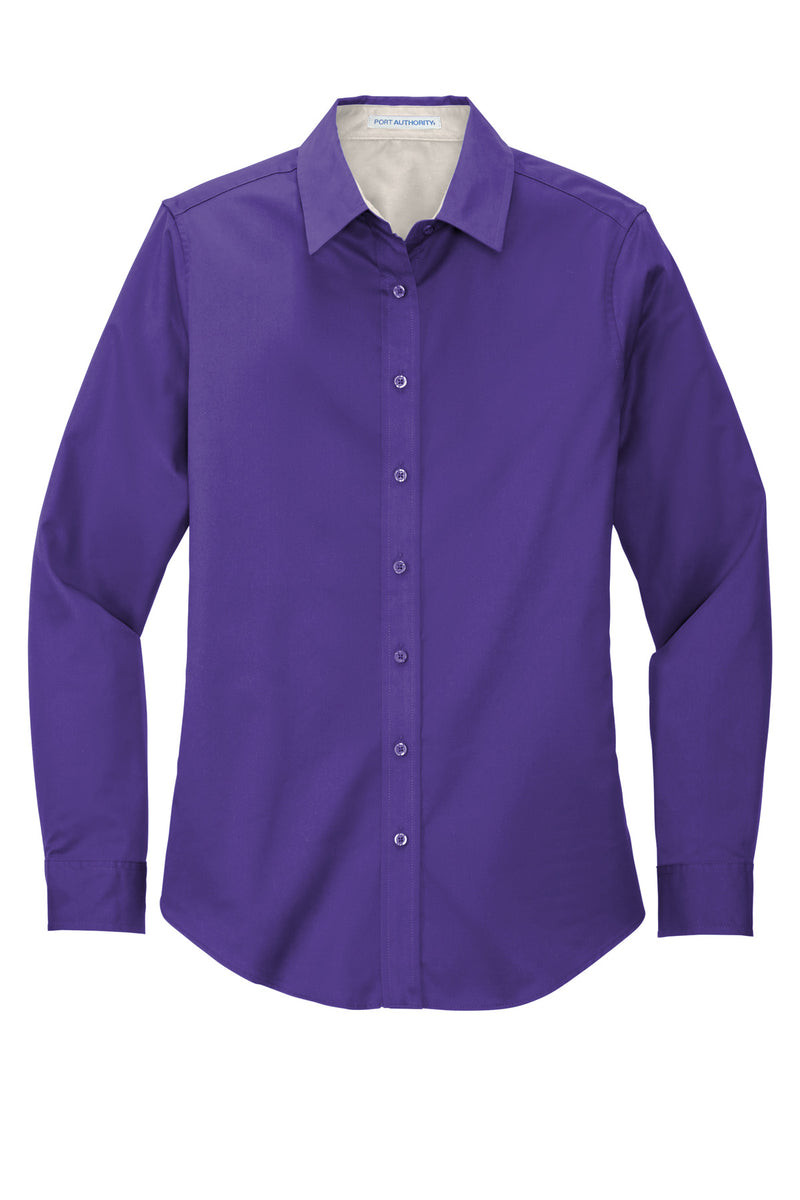 Port Authority Women's Long Sleeve Easy Care Shirt - Purple/ Light Stone