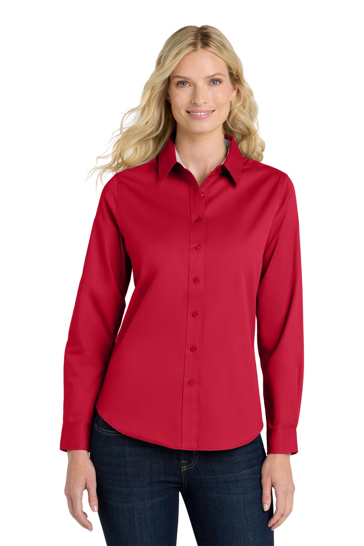 Port Authority Women's Long Sleeve Easy Care Shirt - Red/ Light Stone