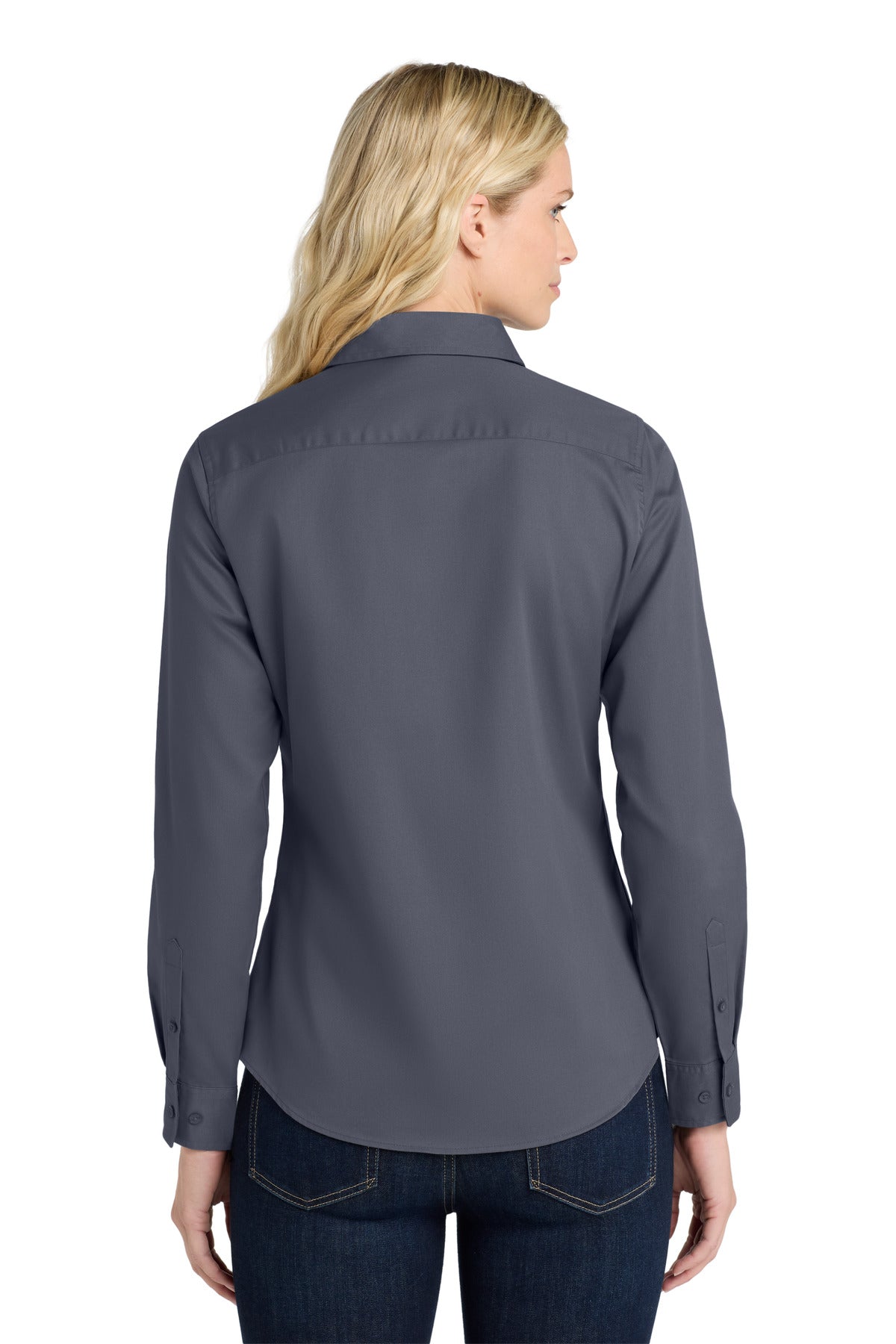 Port Authority Women's Long Sleeve Easy Care Shirt - Steel Grey/ Light Stone