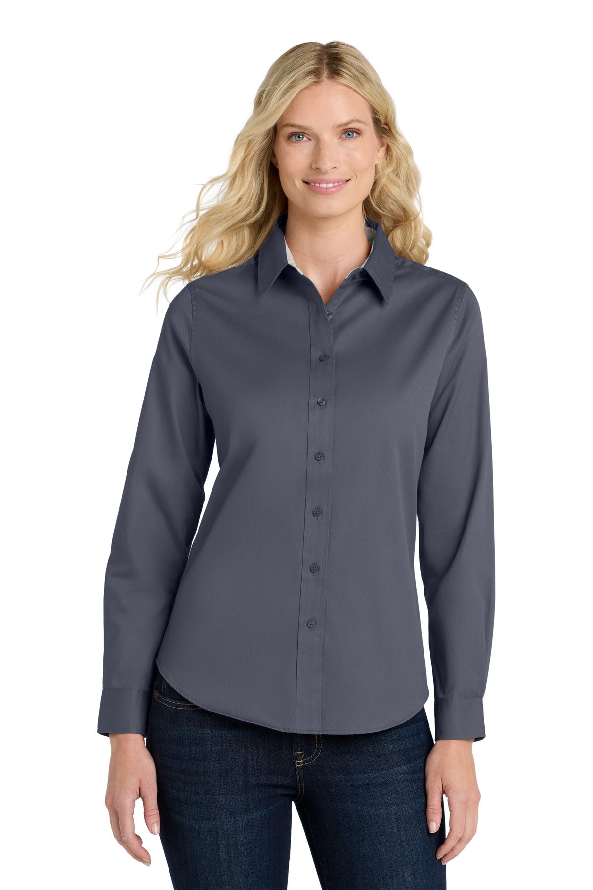 Port Authority Women's Long Sleeve Easy Care Shirt - Steel Grey/ Light Stone