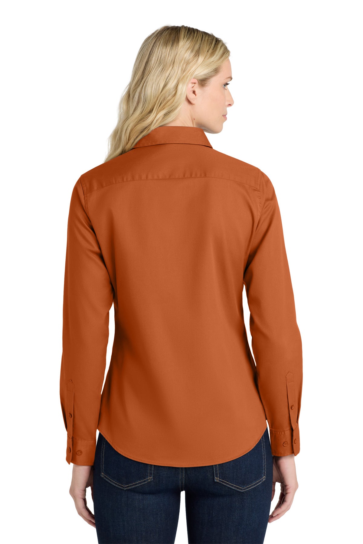 Port Authority Women's Long Sleeve Easy Care Shirt - Texas Orange/ Light Stone