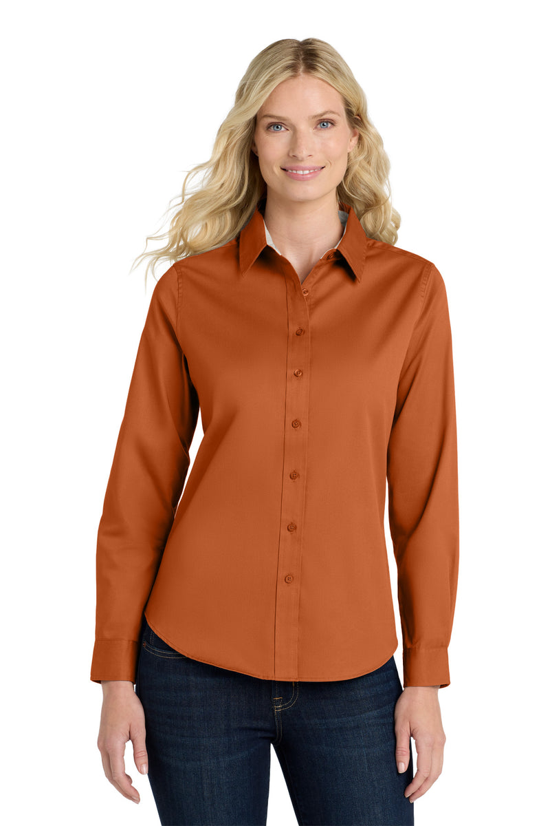 Port Authority Women's Long Sleeve Easy Care Shirt - Texas Orange/ Light Stone