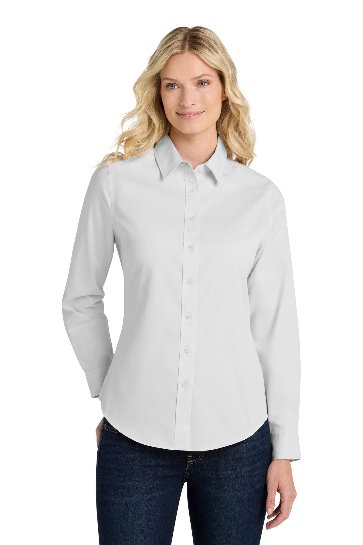 Port Authority Women's Long Sleeve Easy Care Shirt - White/ Light Stone
