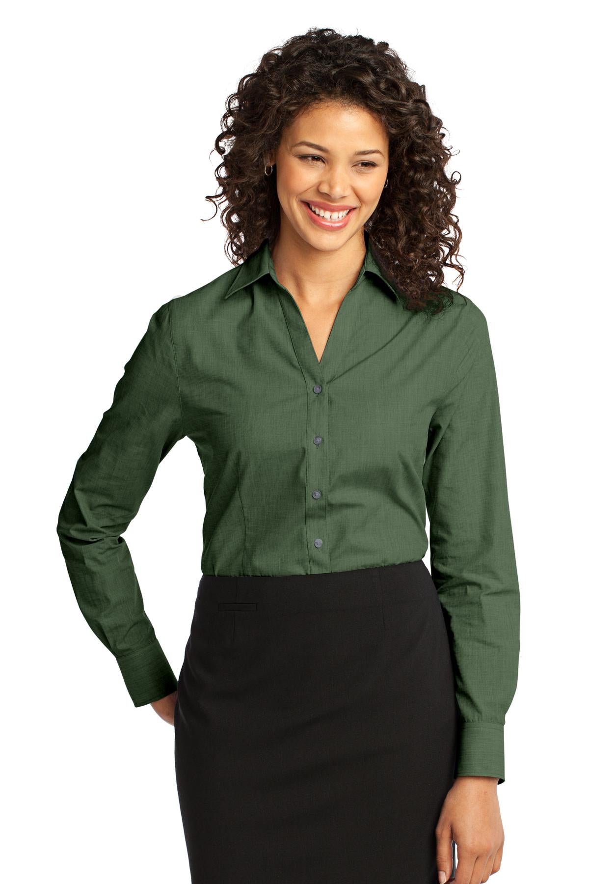 Port Authority Women's Crosshatch Easy Care Shirt - Dark Cactus Green