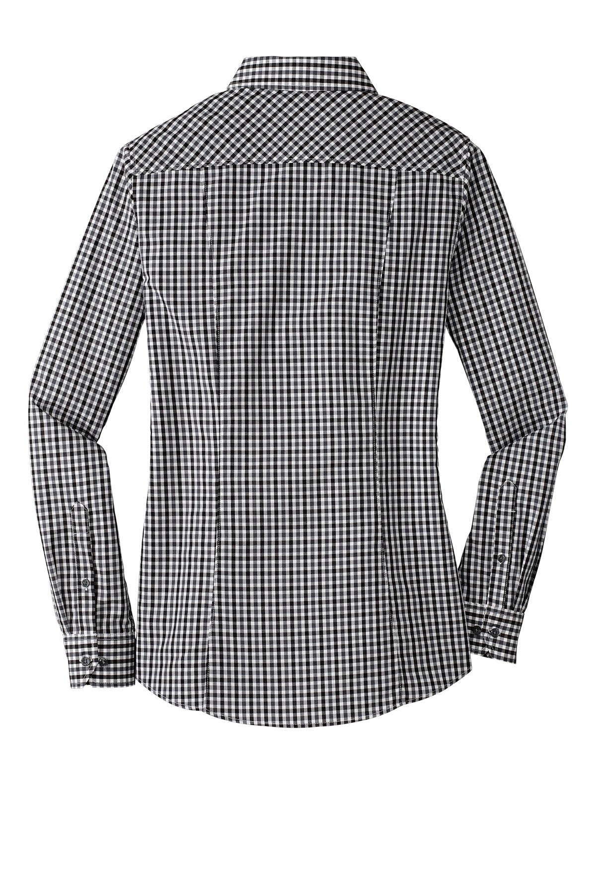 Port Authority Ladies Long Sleeve Gingham Easy Care Shirt - Black/ Charcoal flat back