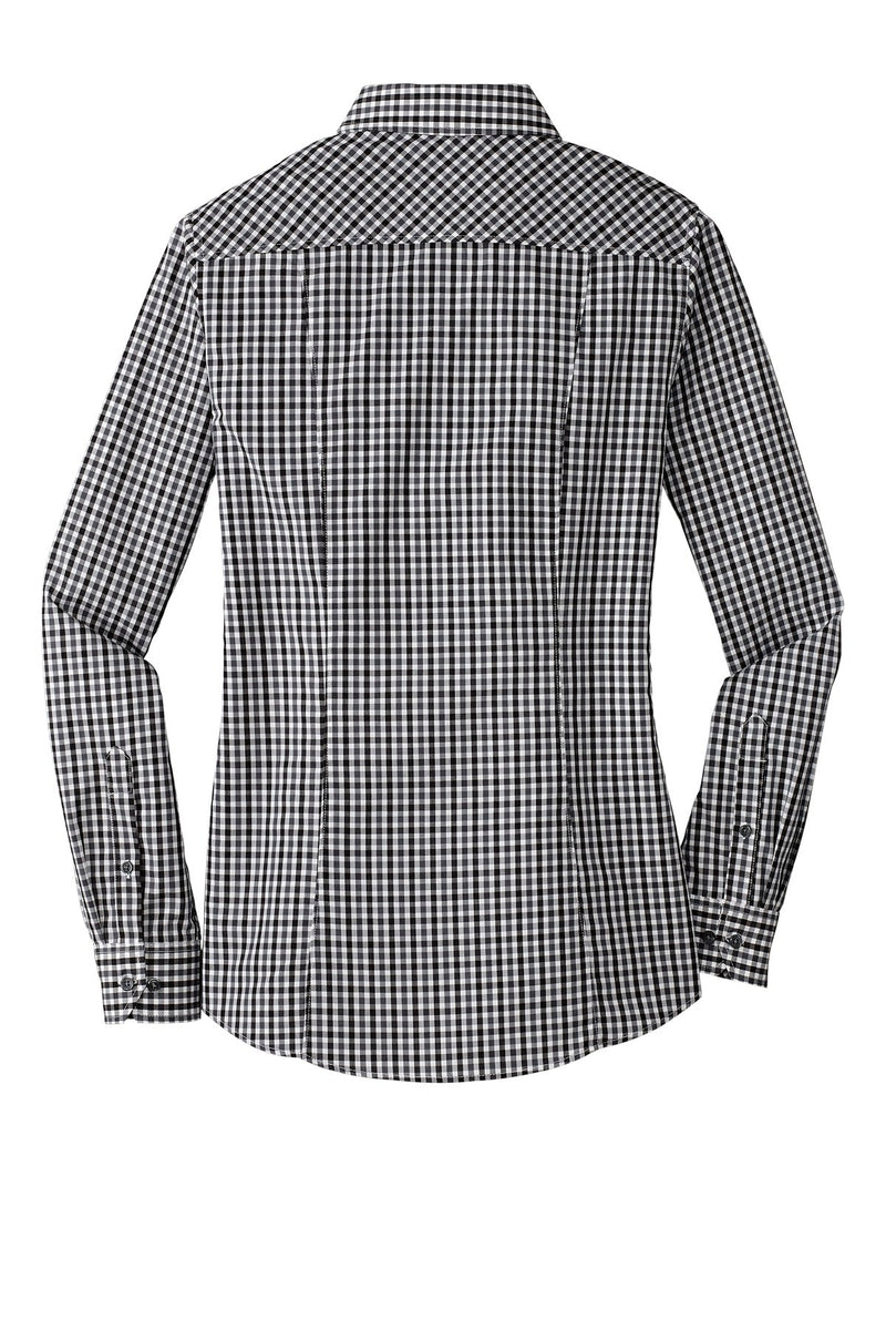 Port Authority Ladies Long Sleeve Gingham Easy Care Shirt - Black/ Charcoal flat back