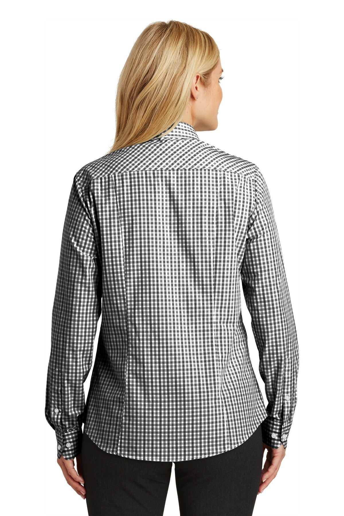 Port Authority Ladies Long Sleeve Gingham Easy Care Shirt - Black/ Charcoal
