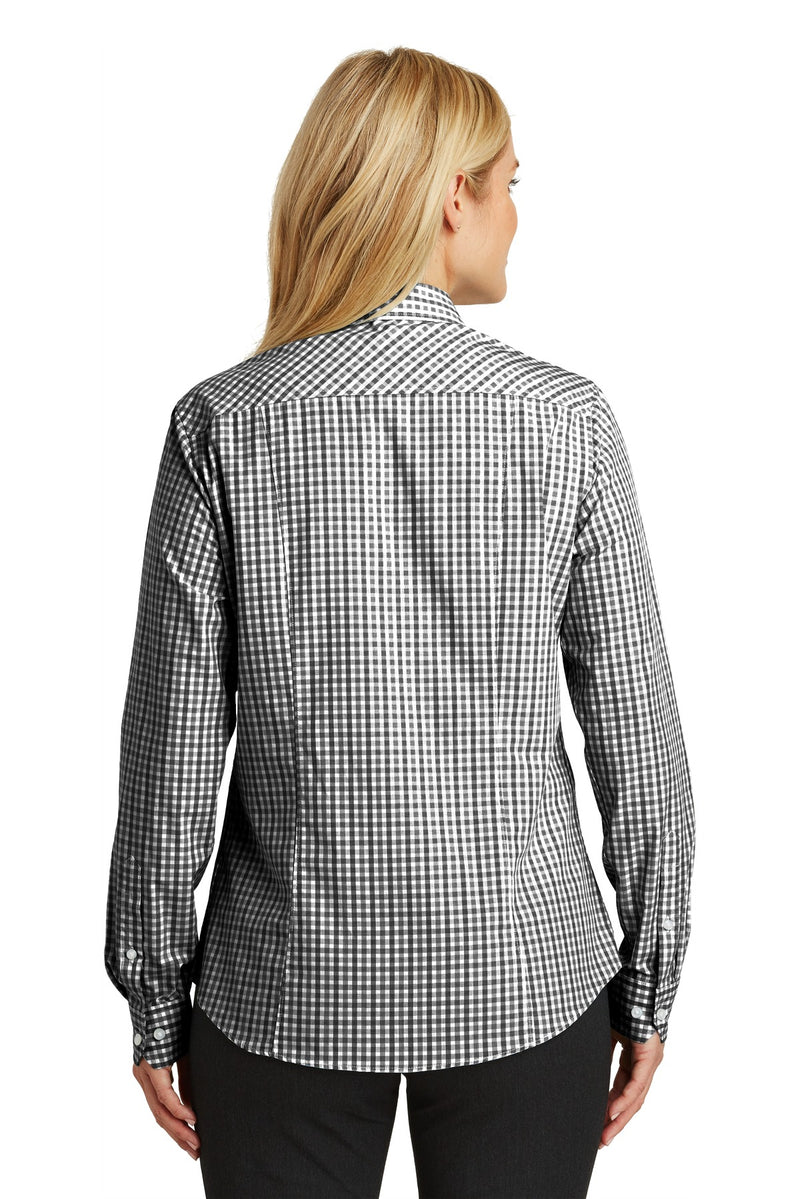 Port Authority Ladies Long Sleeve Gingham Easy Care Shirt - Black/ Charcoal