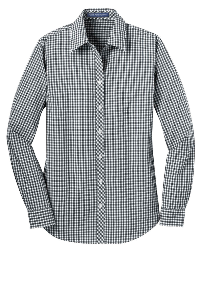 Port Authority Ladies Long Sleeve Gingham Easy Care Shirt - Black/ Charcoal