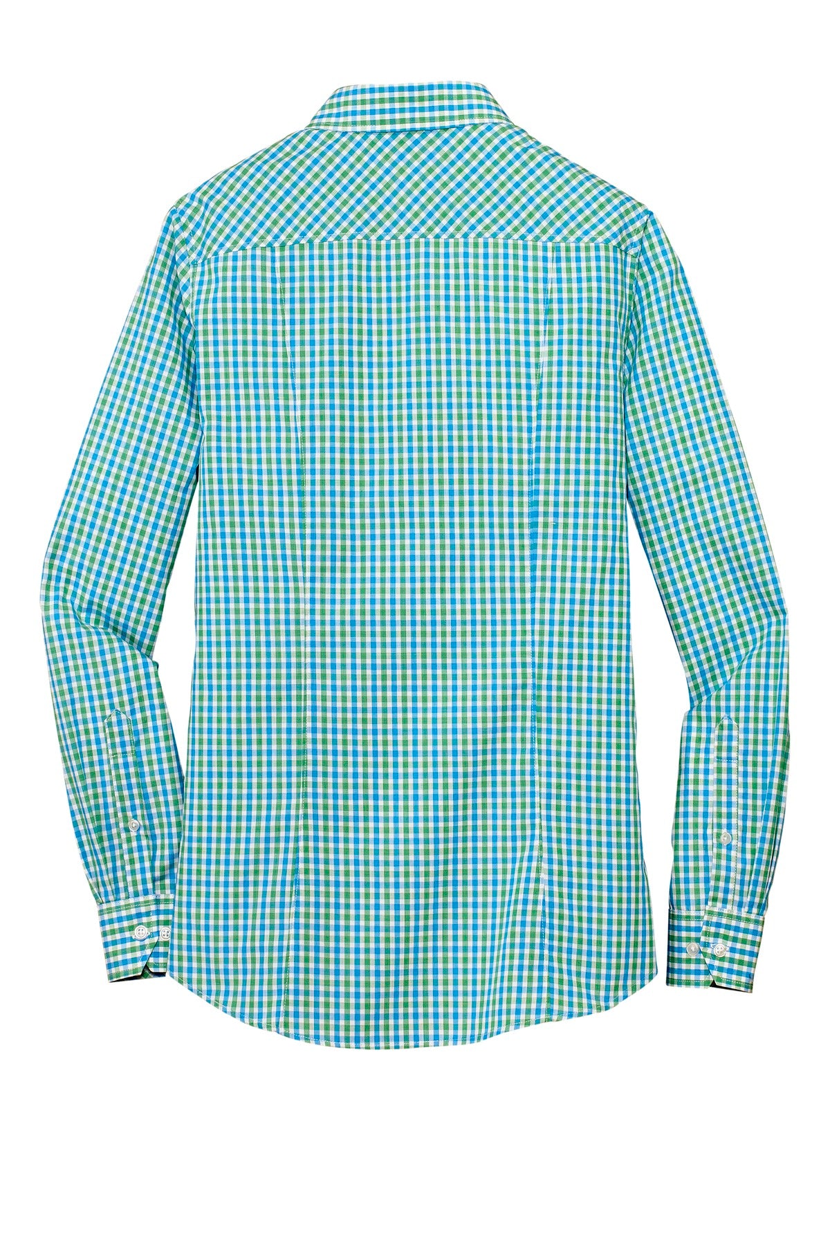Port Authority Ladies Long Sleeve Gingham Easy Care Shirt - Green/ Aqua