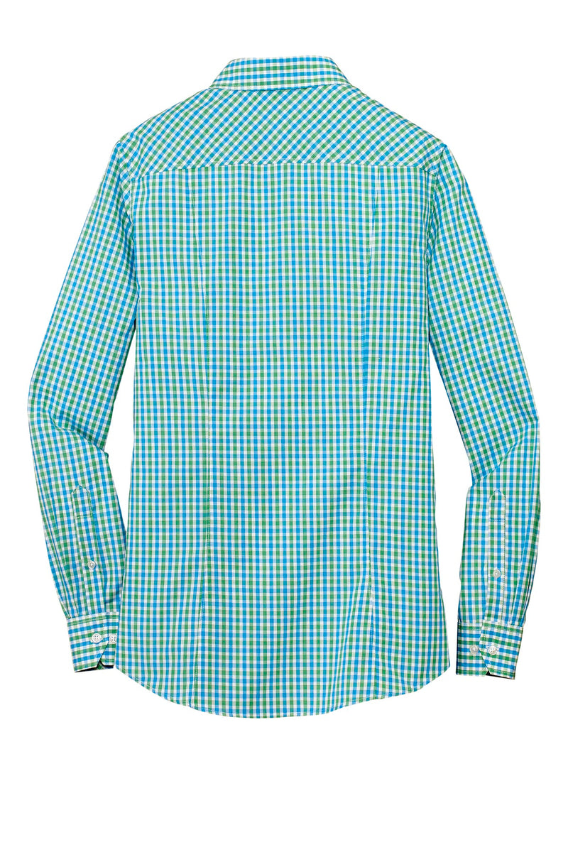 Port Authority Ladies Long Sleeve Gingham Easy Care Shirt - Green/ Aqua