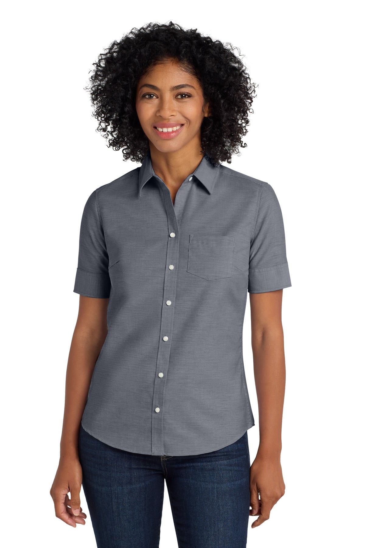 Port Authority Women's Short Sleeve SuperPro Oxford Shirt - Black