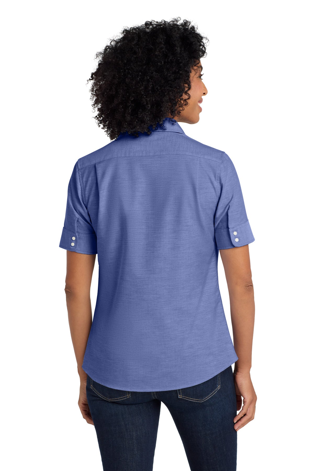 Port Authority Women's Short Sleeve SuperPro Oxford Shirt - Navy