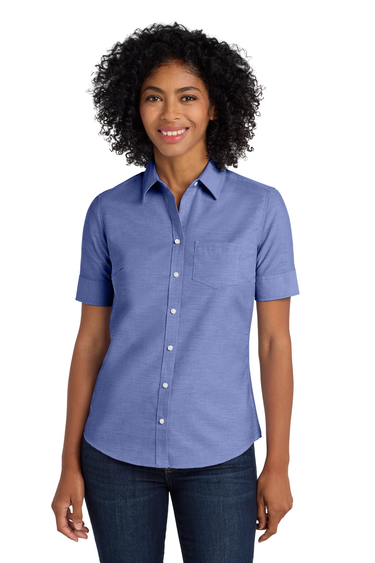 Port Authority Women's Short Sleeve SuperPro Oxford Shirt - Navy
