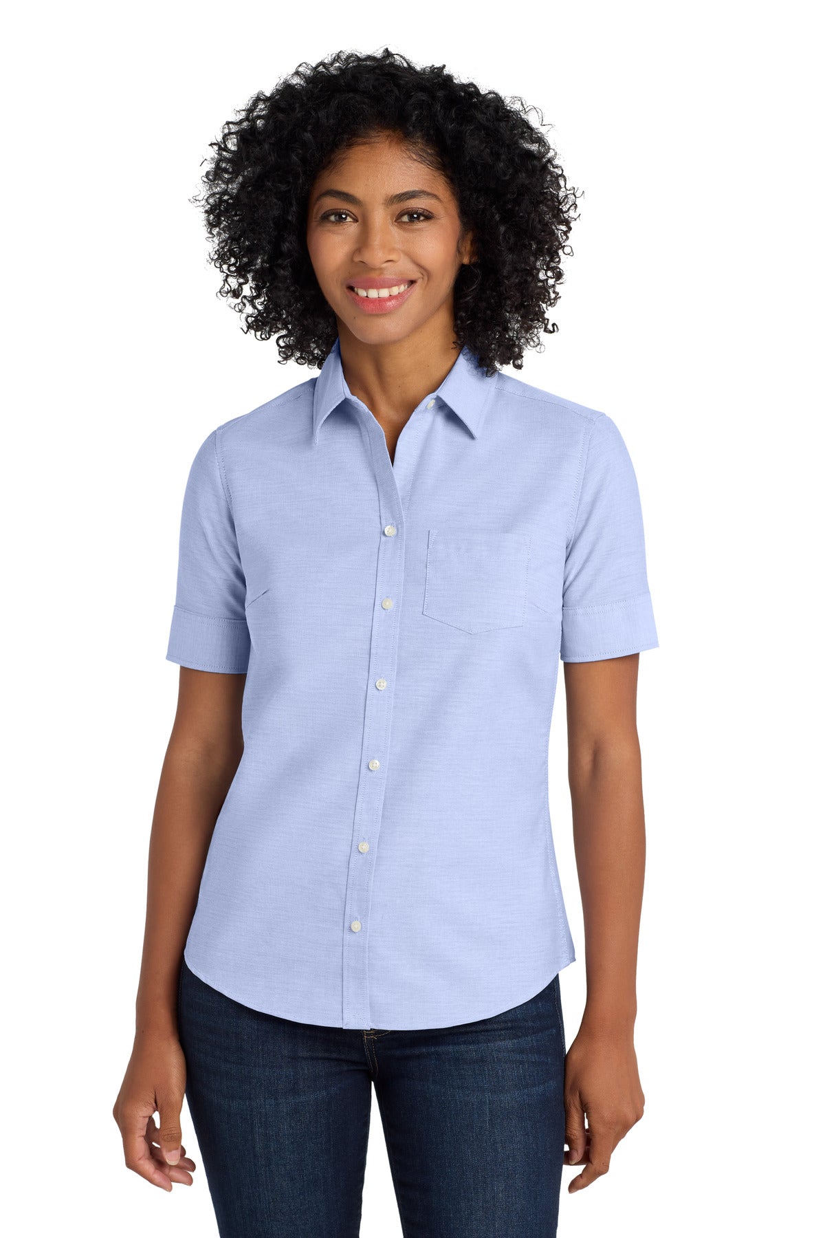 Port Authority Women's Short Sleeve SuperPro Oxford Shirt - Oxford Blue