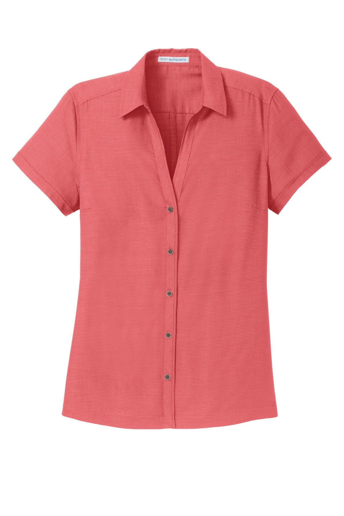 Port Authority Ladies Textured Camp Shirt - Deep Coral