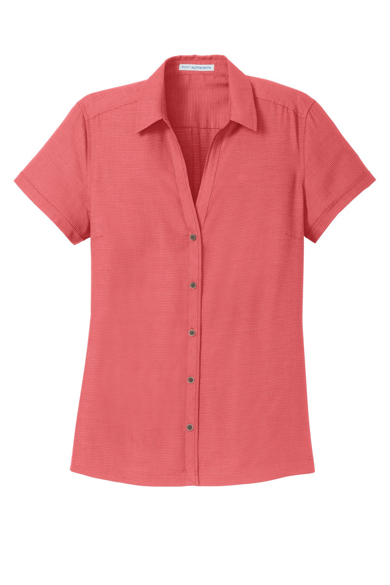 Port Authority Ladies Textured Camp Shirt - Deep Coral