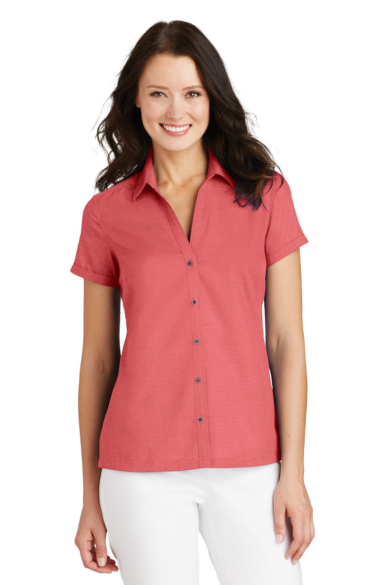 Port Authority Ladies Textured Camp Shirt - Deep Coral