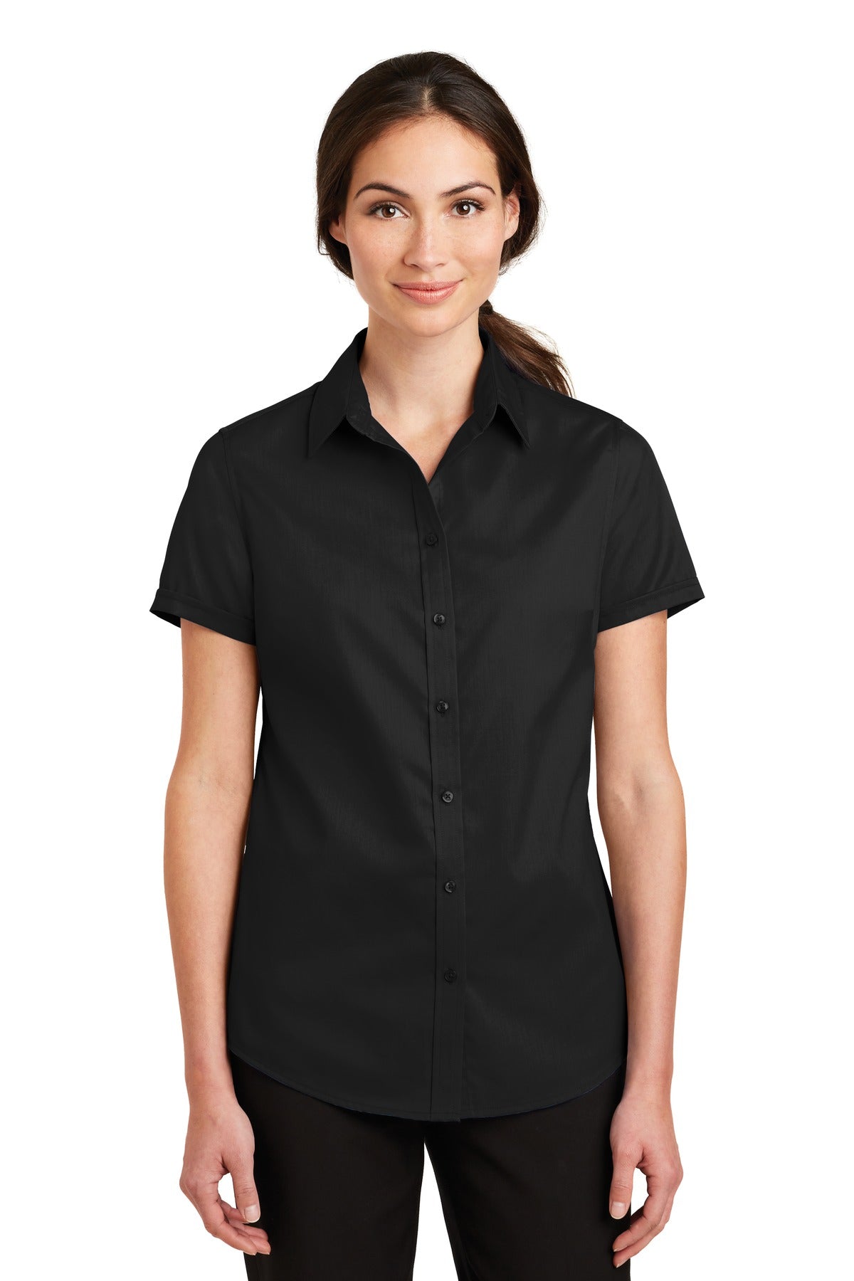 Port Authority Women's Short Sleeve SuperPro Twill Shirt - Black