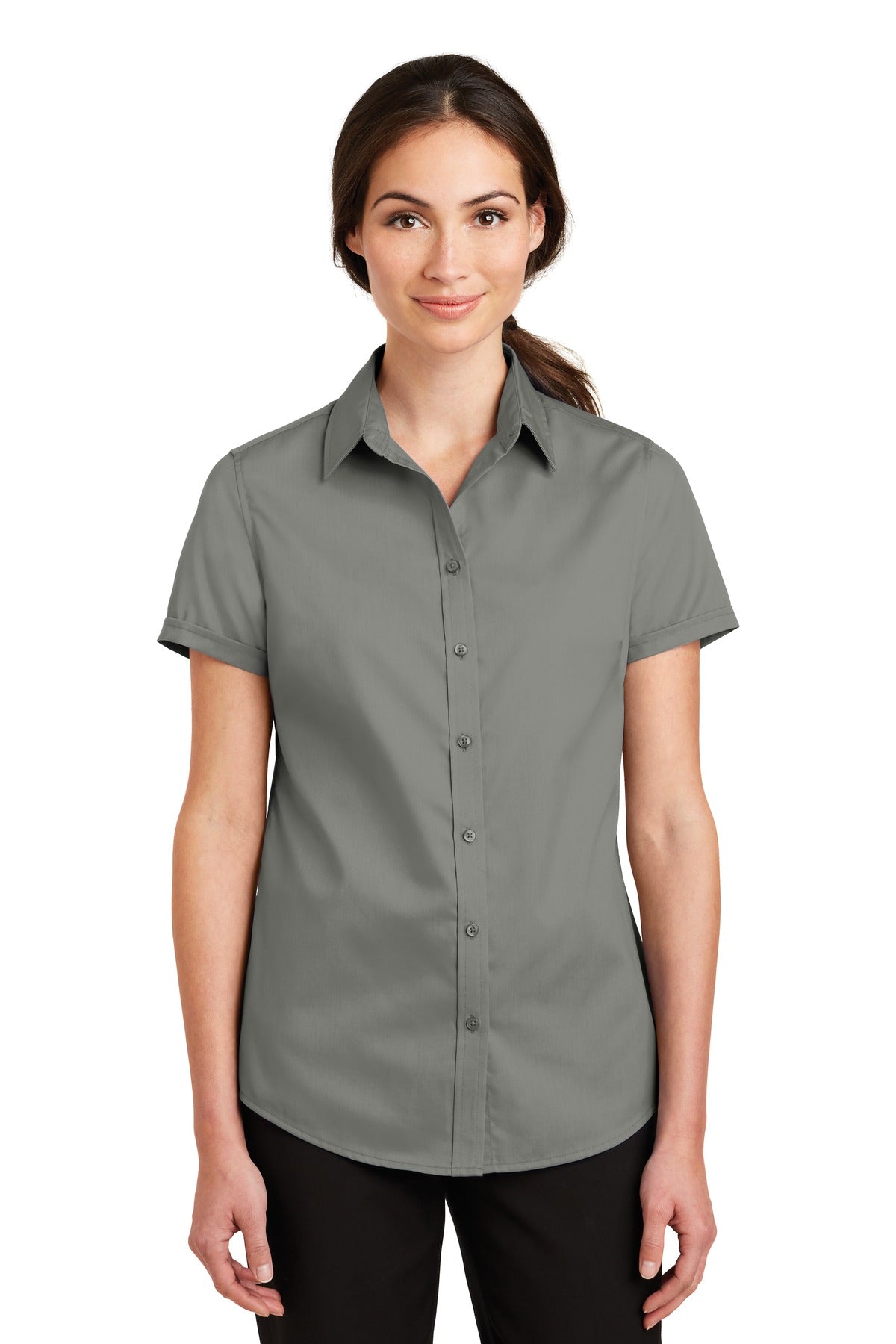 Port Authority Women's Short Sleeve SuperPro Twill Shirt - Monument Grey