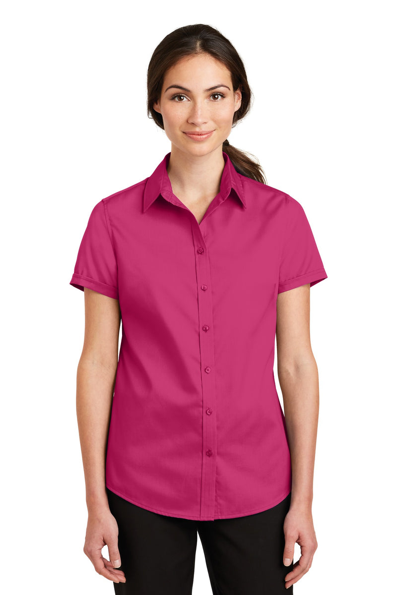 Port Authority Women's Short Sleeve SuperPro Twill Shirt - Pink Azalea