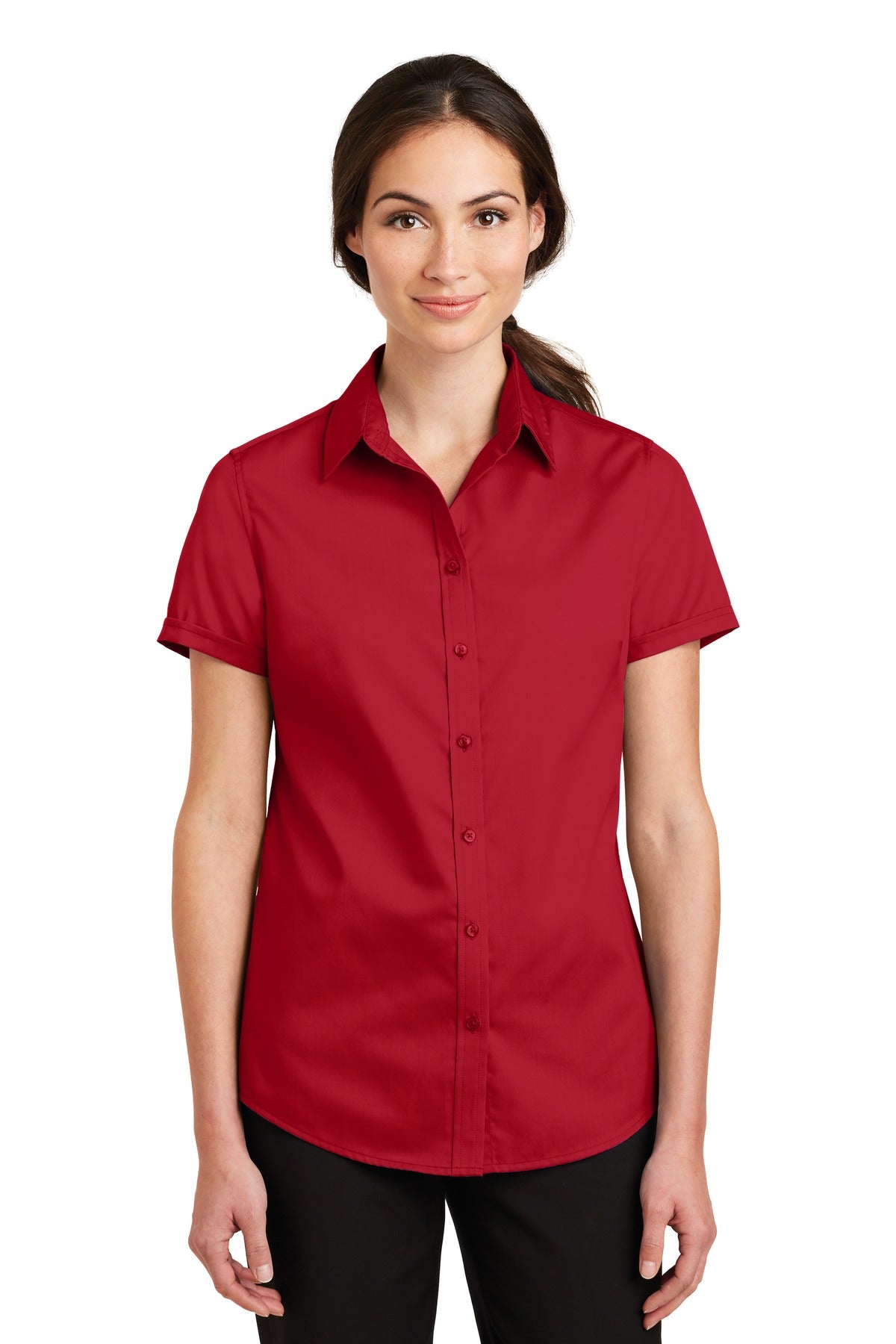 Port Authority Women's Short Sleeve SuperPro Twill Shirt - Rich Red