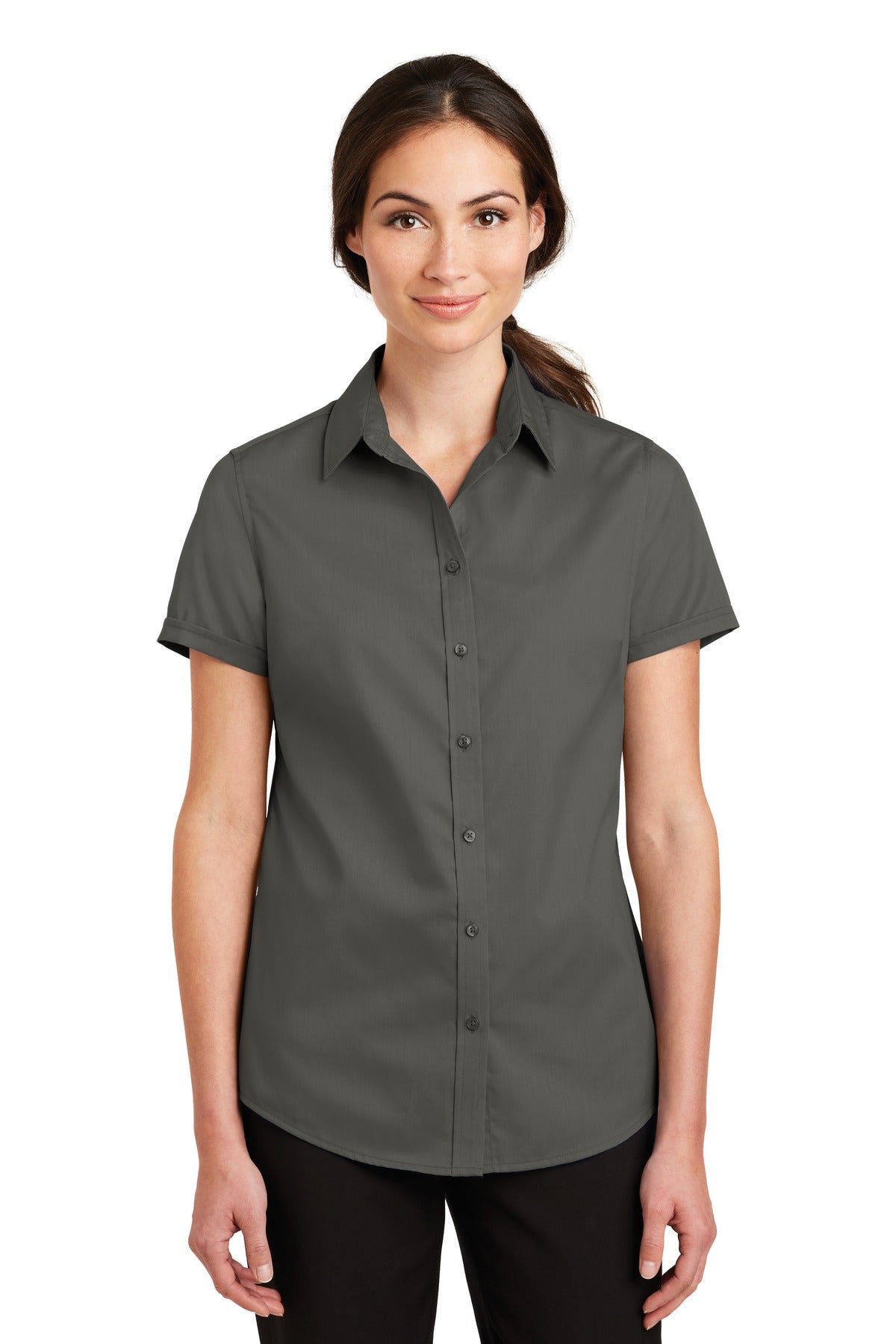 Port Authority Women's Short Sleeve SuperPro Twill Shirt - Sterling Grey