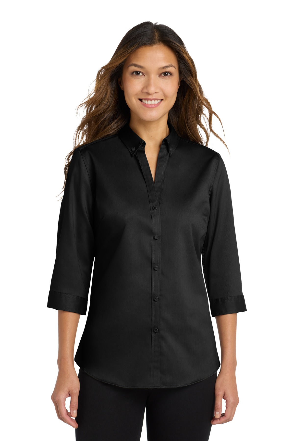 Port Authority Women's 3/4-Sleeve SuperPro Twill Shirt - Black