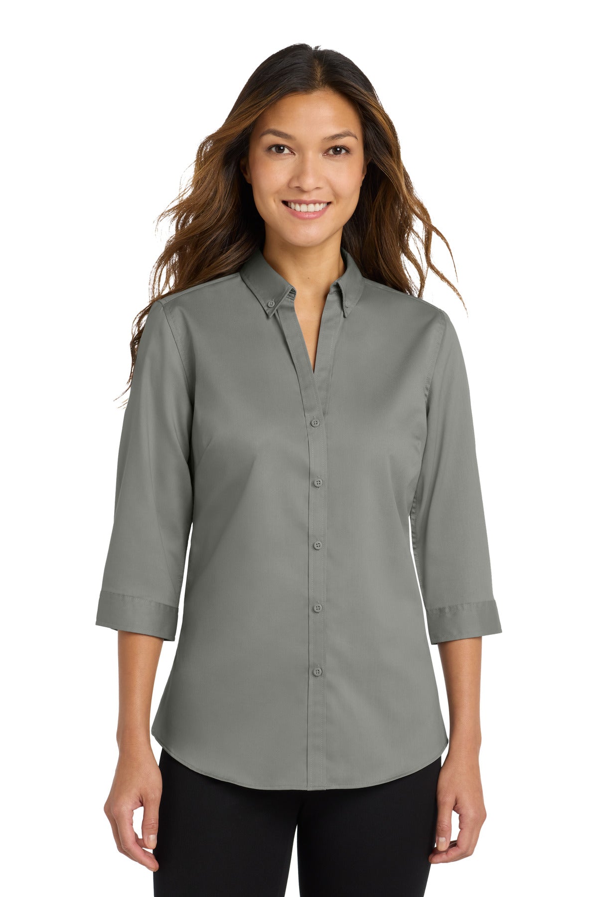 Port Authority Women's 3/4-Sleeve SuperPro Twill Shirt - Monument Grey