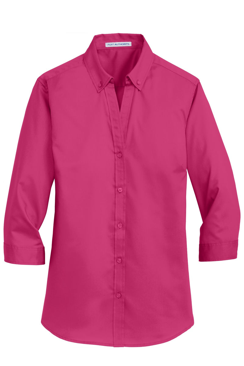 Port Authority Women's 3/4-Sleeve SuperPro Twill Shirt - Pink Azalea