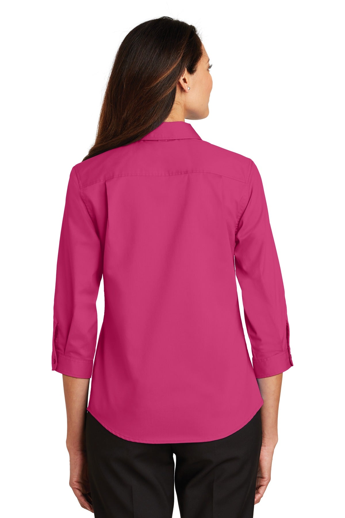 Port Authority Women's 3/4-Sleeve SuperPro Twill Shirt - Pink Azalea