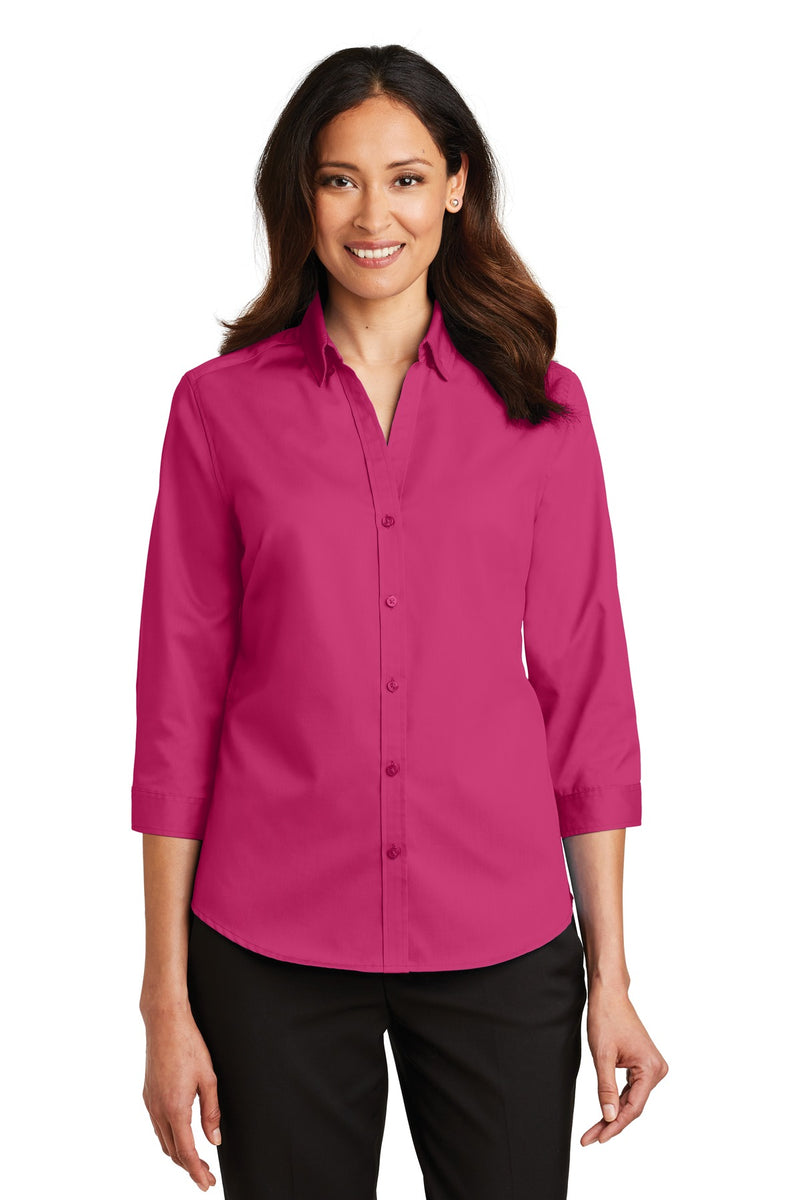 Port Authority Women's 3/4-Sleeve SuperPro Twill Shirt - Pink Azalea