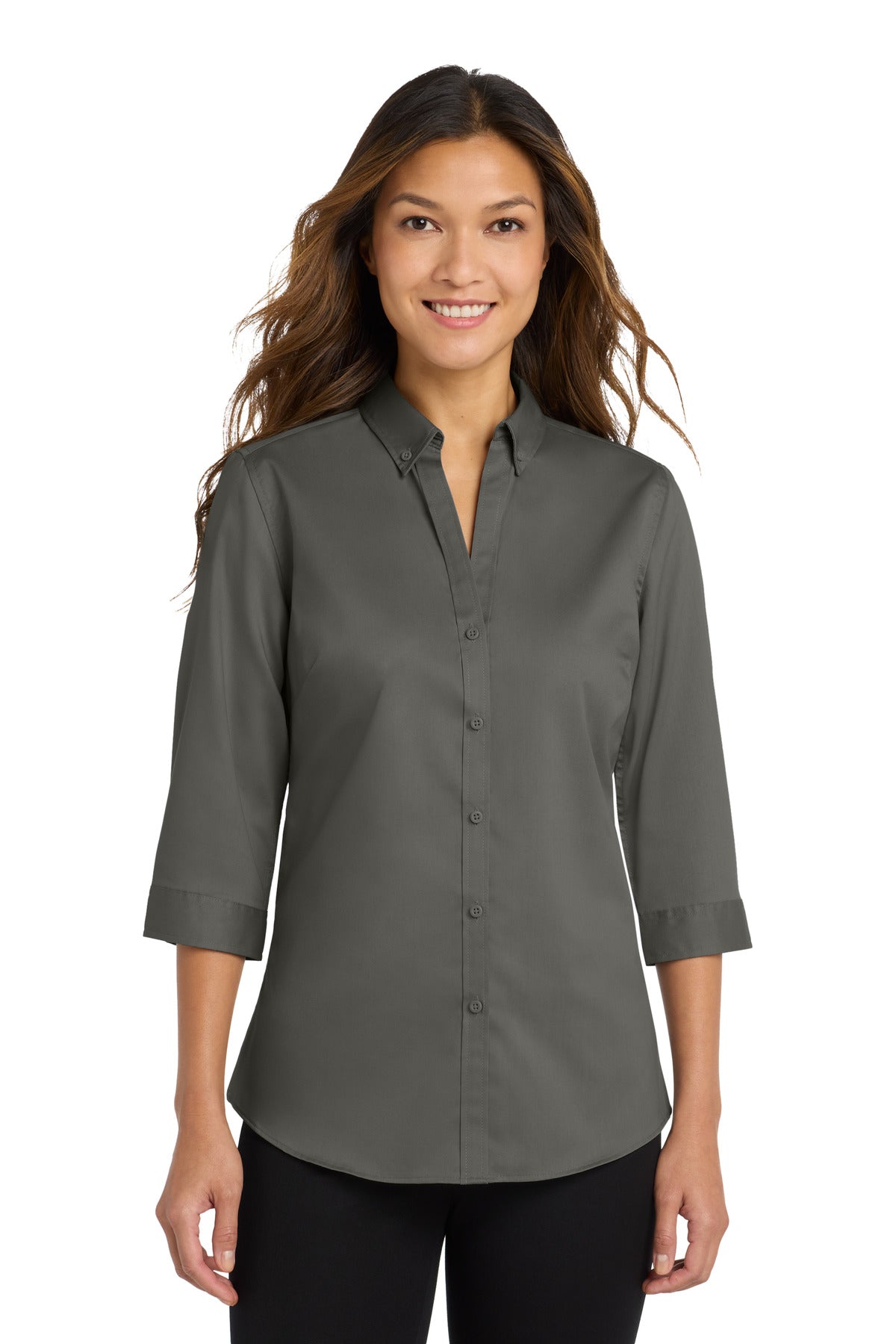 Port Authority Women's 3/4-Sleeve SuperPro Twill Shirt - Sterling Grey