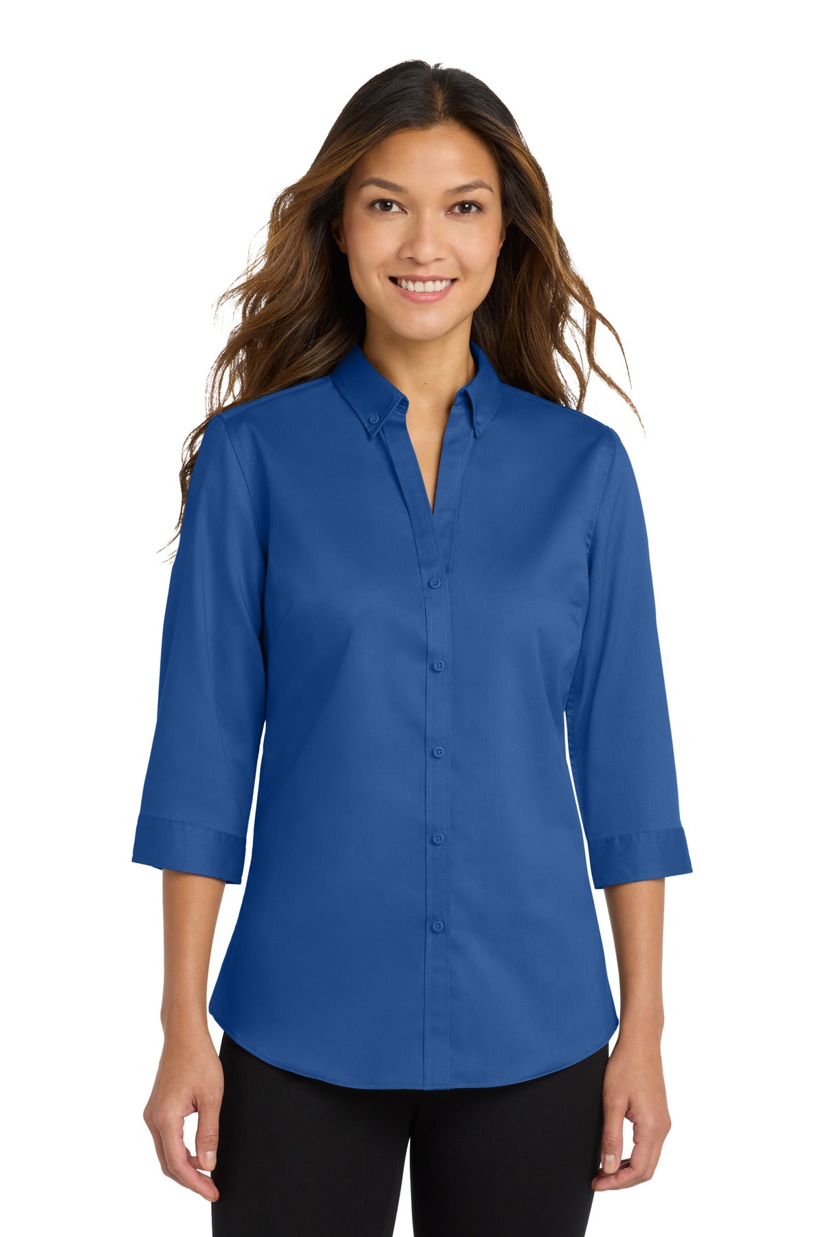 Port Authority Women's 3/4-Sleeve SuperPro Twill Shirt - True Blue
