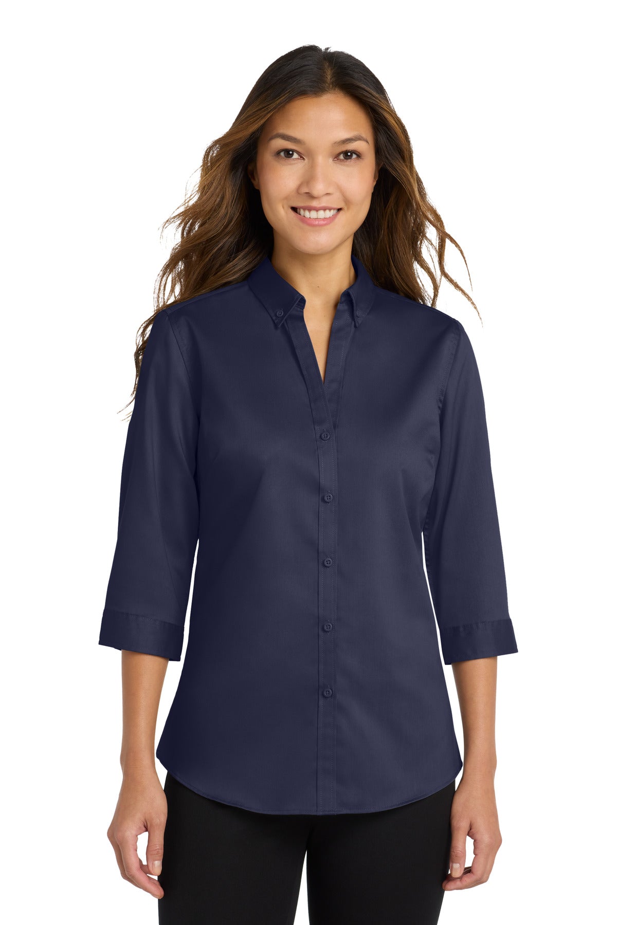 Port Authority Women's 3/4-Sleeve SuperPro Twill Shirt - True Navy