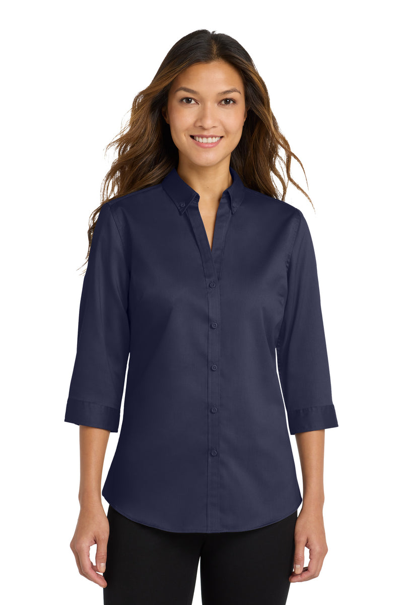 Port Authority Women's 3/4-Sleeve SuperPro Twill Shirt - True Navy
