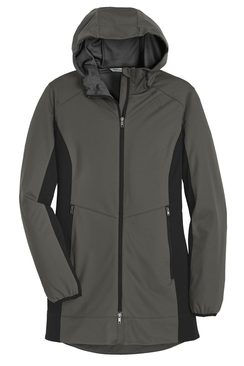 Port Authority Women's Active Hooded Soft Shell Jacket - Grey Steel/ Deep Black