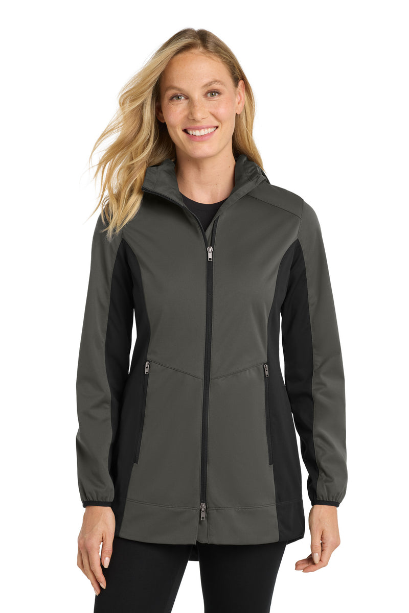 Port Authority Women's Active Hooded Soft Shell Jacket - Grey Steel/ Deep Black