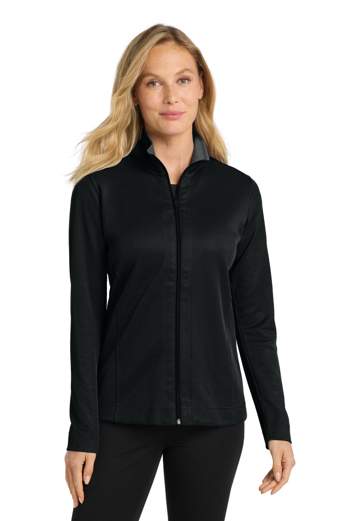 Port Authority Women's Vertical Texture Full-Zip Jacket - Black/ Iron Grey